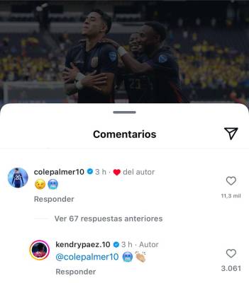 Cole Palmer reaccionó a la celebración del gol de Kendry Páez contra