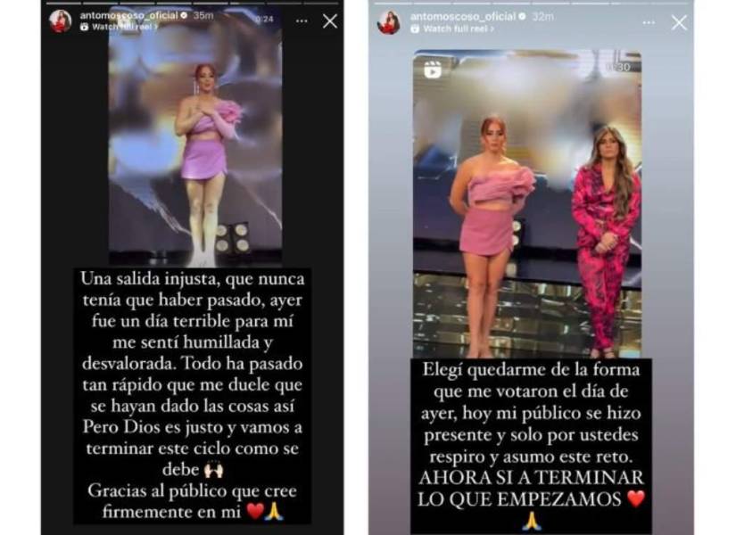 La bailarina se pronunció en historias de Instagram la noche del viernes 13 de diciembre