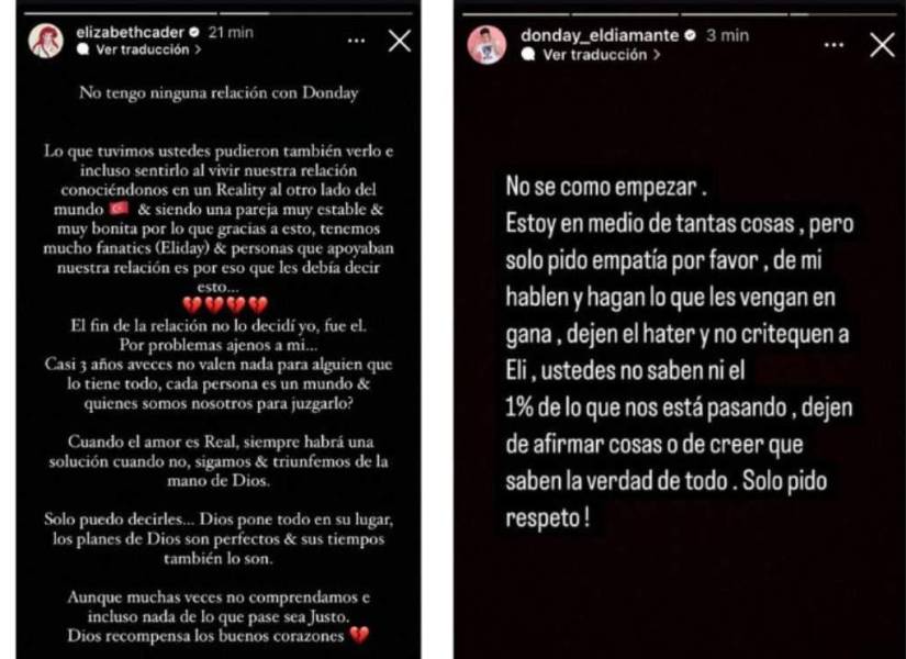 La expareja se pronunció por historias de Instagram