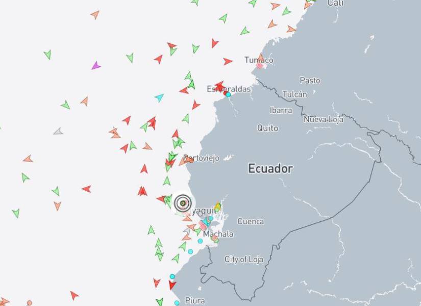 Monitoreo del tráfico marino. La ubicación de la barcaza está marcada con un círculo.