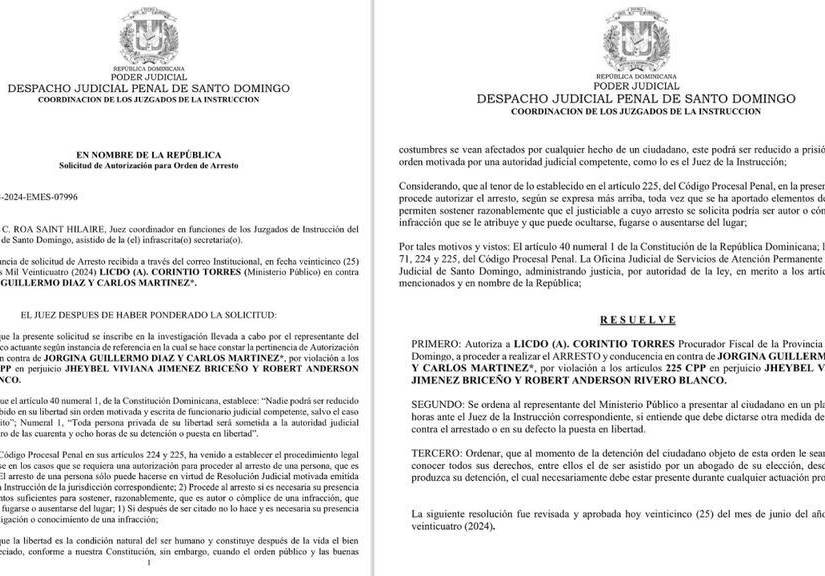 Imagen de los documentos del Despacho Judicial Penal de Santo Domingo.