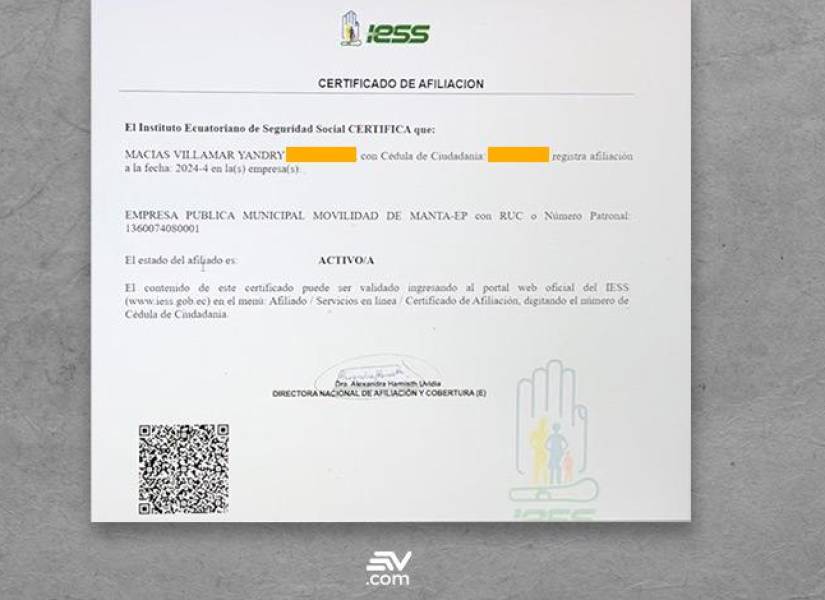 Yandry Macías Villamar registra estar afiliación en la empresa municipalidad Movilidad de Manta.