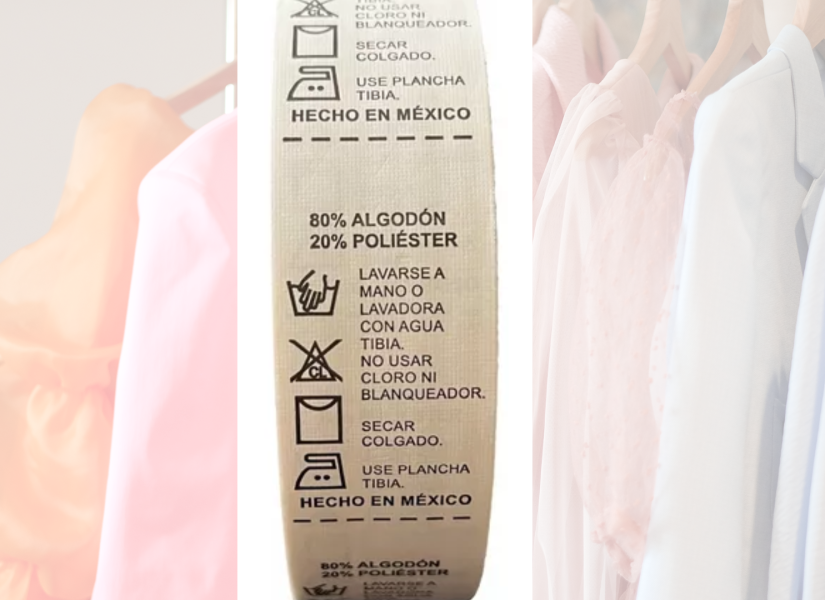 Imagen referencial de etiqueta de instrucciones de cuidado y lavado de ropa.