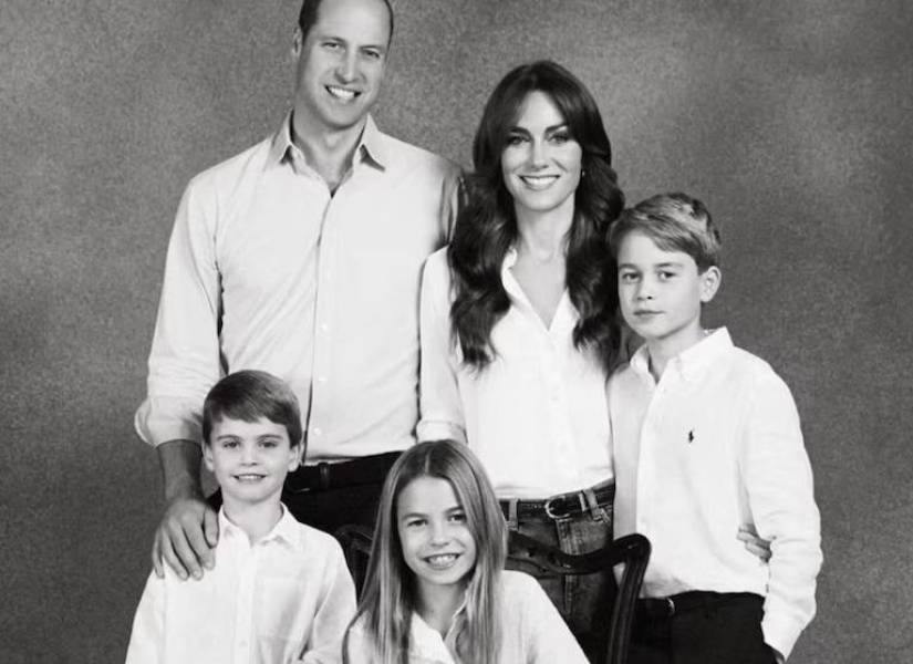 Fotografía del príncipe Guillermo junto a Kate Middleton y sus hijos