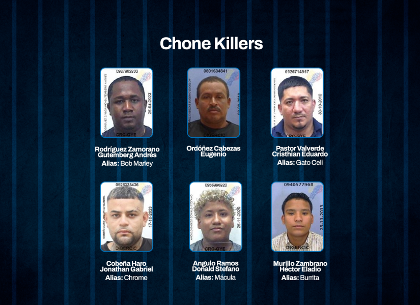 Imágenes de los cabecillas de los Chone Killers identificados por el Bloque de Seguridad.