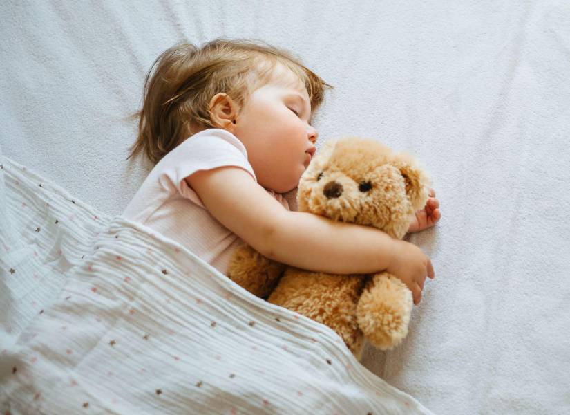 Imagen referencial de niño pequeño dormido abrazando a su peluche.