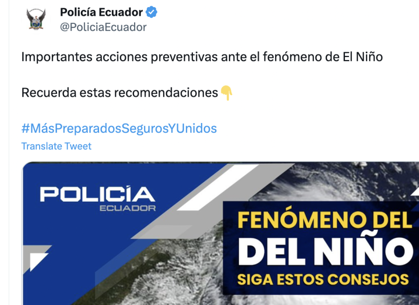 La Policía recomendó tomar acciones preventivas ante el fenómeno de El Niño.