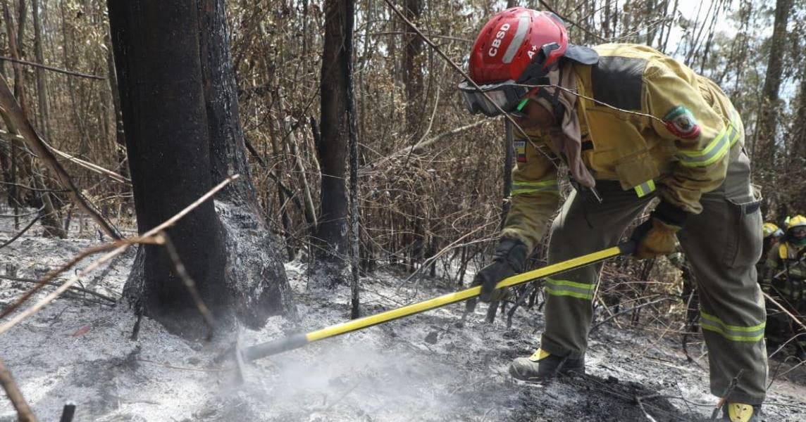 Los bomberos siguen enfriando las zonas afectadas por los incendios en Guápulo y el cerro Auqui