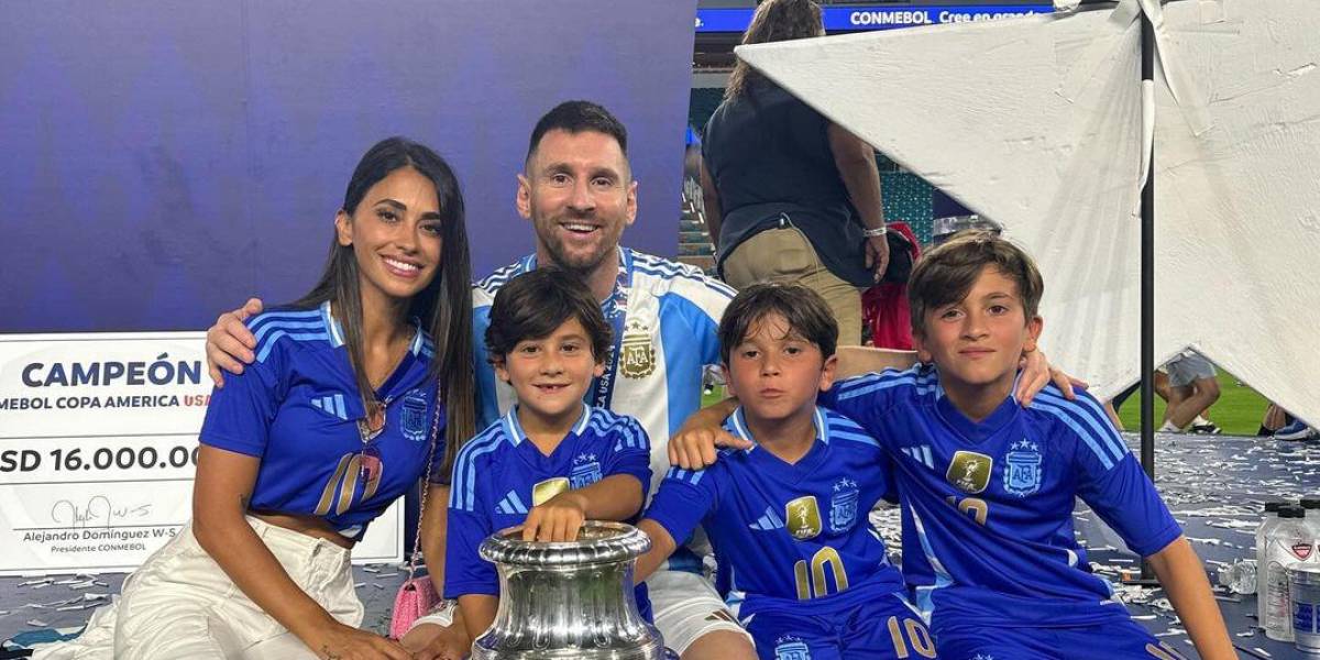 La celebración de Antonela junto a los hijos de Messi tras ganar la Copa América