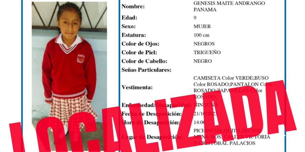 Quito: la niña Génesis Andrango fue hallada con vida tras activación de la Alerta Emilia