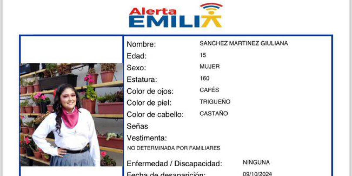 Interpol activó la alerta amarilla para localizar a Giuliana Sánchez, de 15 años