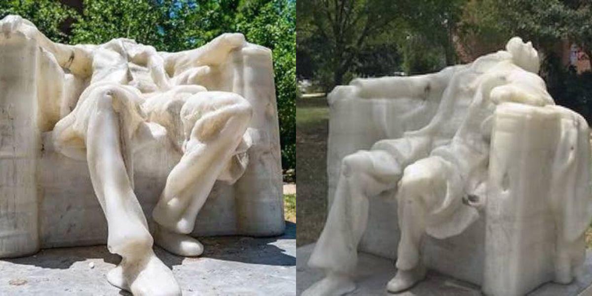 El calor derrite la cabeza de una estatua de Abraham Lincoln en Washington y se hace viral