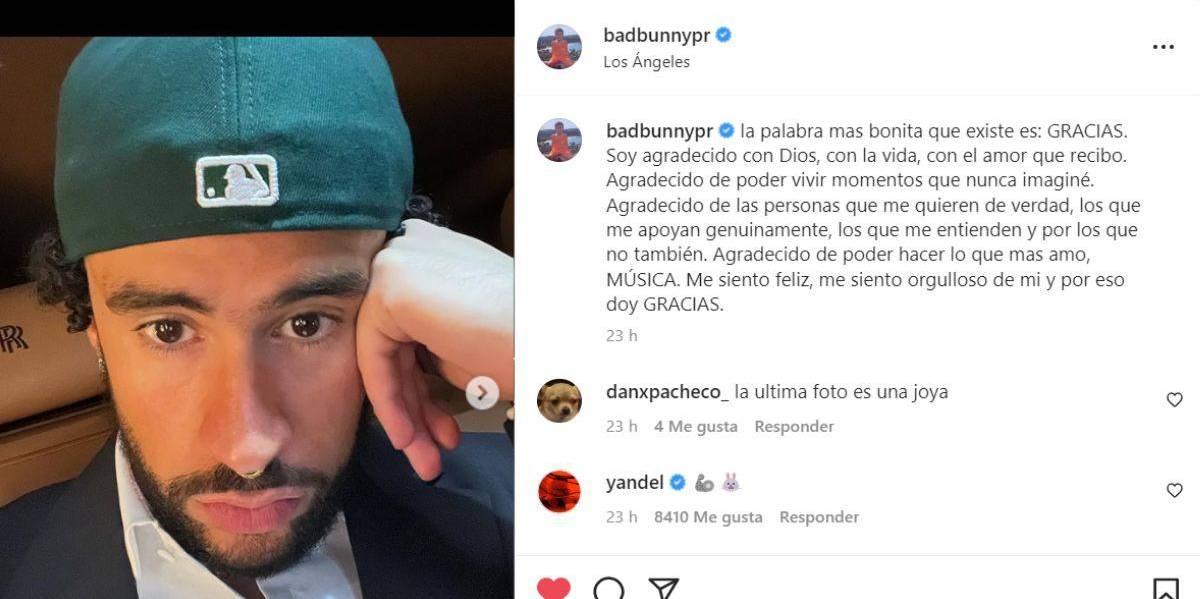 Bad Bunny vuelve a Instagram con mensaje de agradecimiento para fans