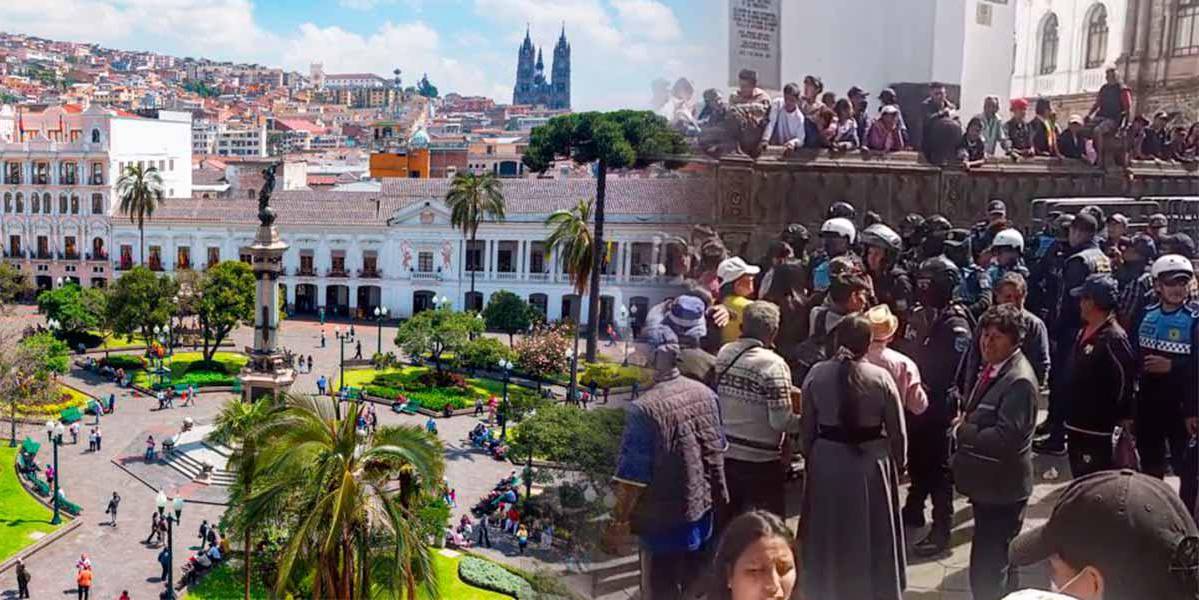 Quito: los grupos religiosos y agentes metropolitanos protagonizaron incidentes en la Plaza Grande