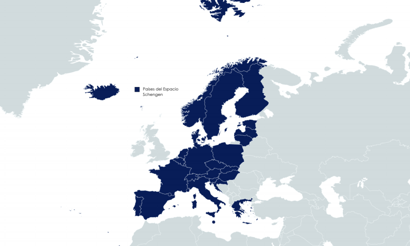 Países del Área Schengen en azul