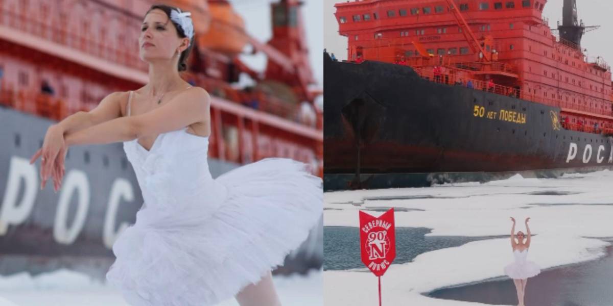 Una mujer rusa interpreta el Lago de los Cisnes en el Polo Norte