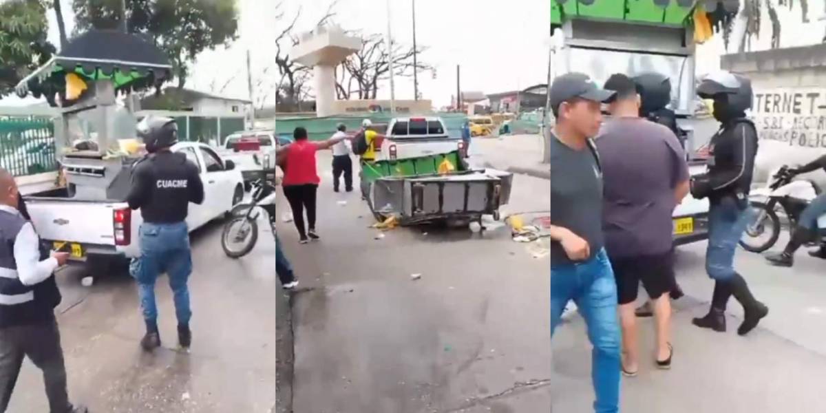 Guayaquil: agentes metropolitanos dañan una carretilla de comida durante operativo