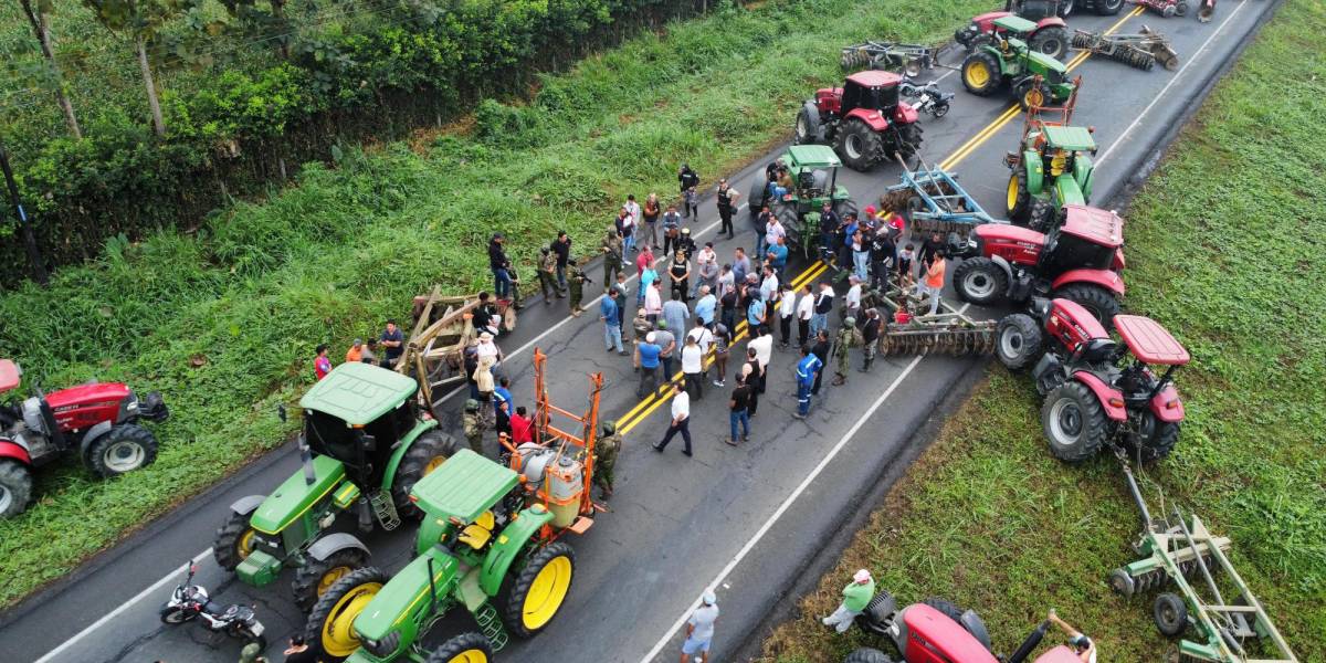 200 maiceros cerraron vía Buena Fe, Los Ríos, como protesta ante anuncio de importación de maíz