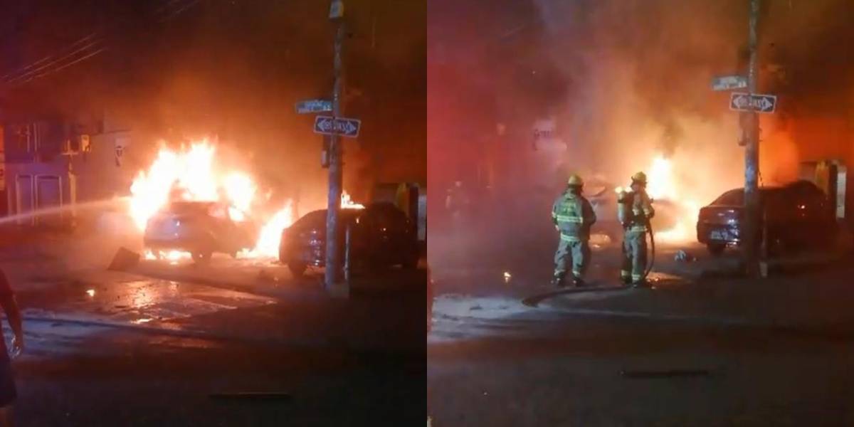Un negocio y cuatro carros fueron quemados en Guayaquil presuntamente por extorsionadores