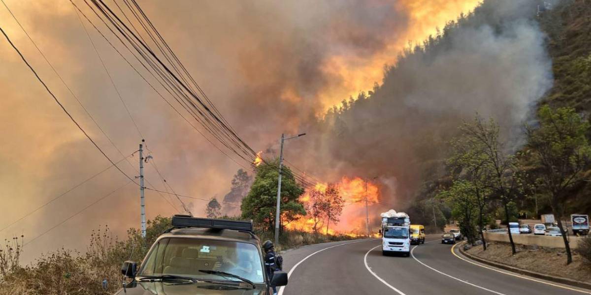 Un voraz incendio forestal empezó en Guápulo y llegó al Parque Metropolitano; se dispuso que no se corte la luz en Quito