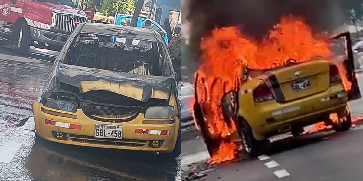 Un taxi fue consumido por un incendio en Gómez Rendón y Esmeraldas, en el sur de Guayaquil