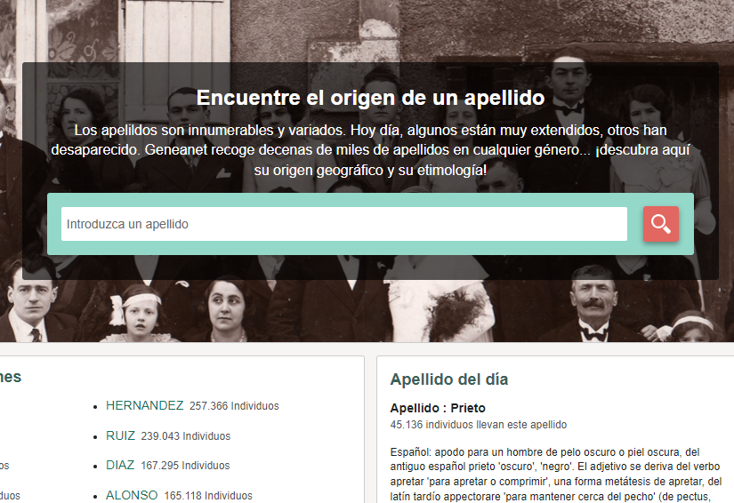 Sitio web geneanet, recurso de origen, etimología y popularidad de los apellidos.