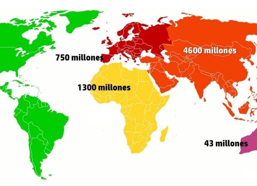 Imagen referencial de Mapa de población por continente.