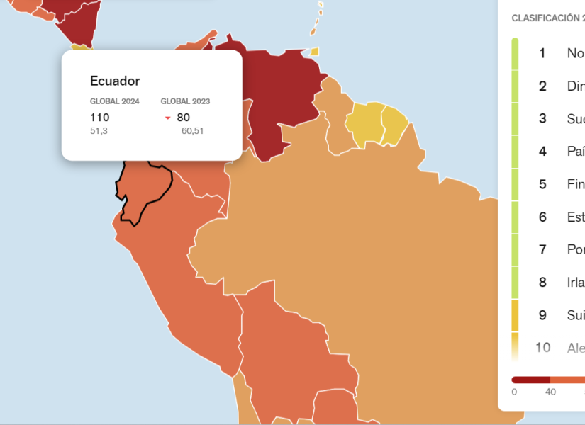 Captura de pantalla del ranking de Reporteros Sin Fronteras.