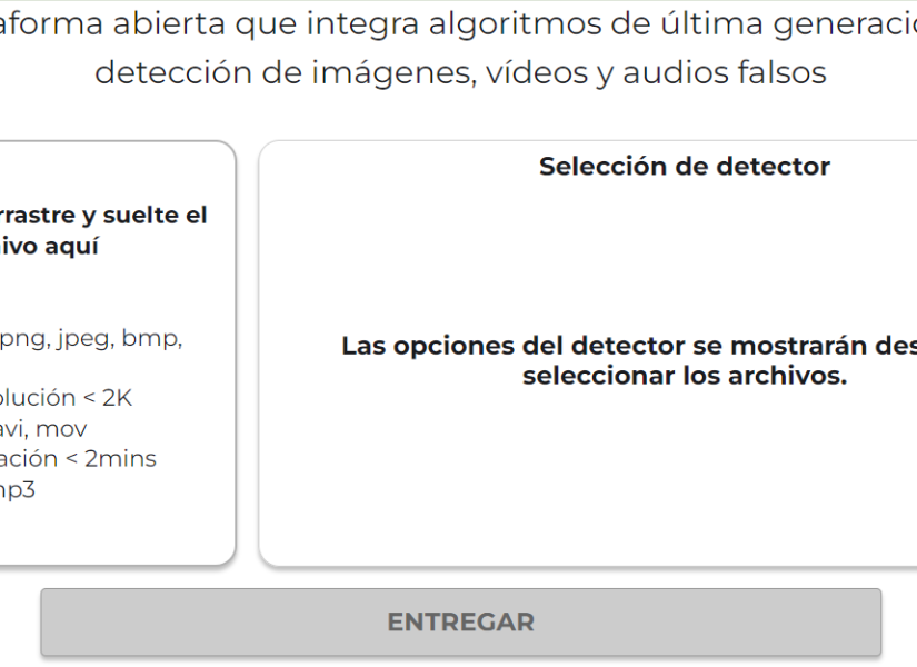 Página de inicio para cargar el archivo a analizar en DeepFake-o-meter.