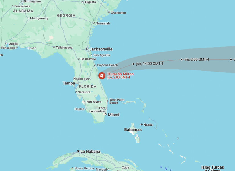 Registro del trayecto del Huracán Milton que ya pasó por florida