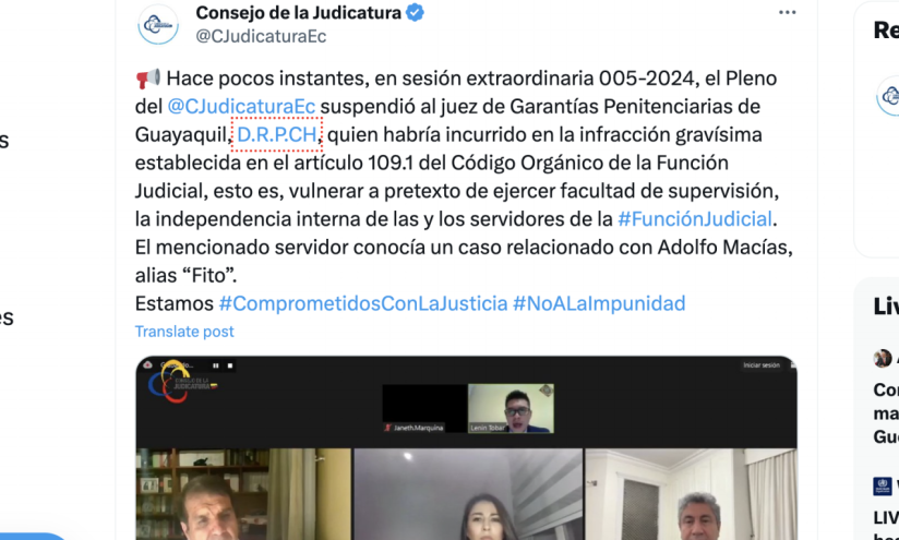 Judicatura suspende a juez Poma.