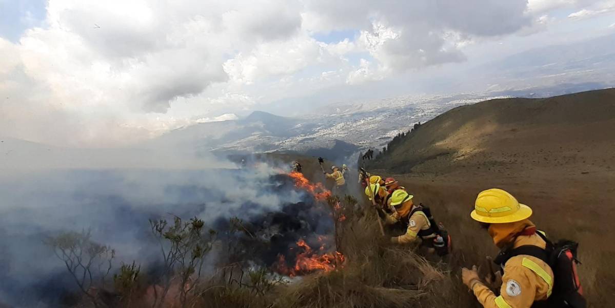 Quito: las lluvias de las últimas horas han ayudado a que baje la temperatura en la zona del incendio en el volcán Pichincha