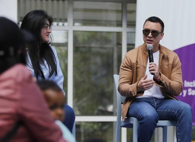 Imagen de este lunes 6 de enero. El presidente-candidato Daniel Noboa participó en un evento del MIES.