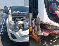 Imagen de una patrulla policial y un bus interprovincial en Daule, Guayas.