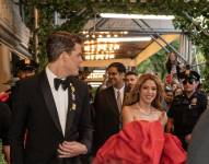 Shakira wearing dress by Wes Gordon for Carolina Herrera departs for the 2024 Met Gala on a theme 'The Garden of Time' from The Pierre Hotel in New York on May 6, 2024. (Photo by Lev Radin/Sipa USA)