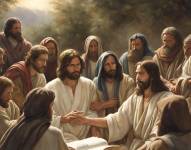 Imagen de Jesús reunido con sus discípulos.
