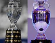 Trofeo de la Copa América (I) y el trofeo de la Eurocopa (D).