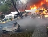 Imagen del avión que se cayó en una barrio de Sao Paulo, Braisl.