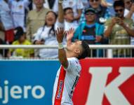 Alex Arce celebra su segundo gol marcado a Deportivo Cuenca por la fecha 15 de la Liga Pro