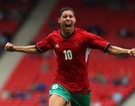 Abdel Barrada, celebra un gol con la selección de Marruecos