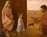 Representación de Jesús dando sus primeros pasos en el hogar de Nazaret.