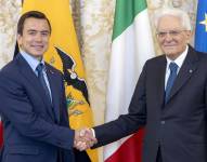 El presidente de Italia, Sergio Matarella (d), recibe a su homólogo Ecuador, Daniel Noboa.