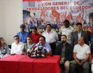 José Villavicencio, presidente del Frente Unitario de Trabajadores (FUT), en rueda de prensa este 12 de noviembre del 2024.