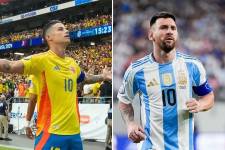 James Rodríguez y Lionel Messi, figuras de Colombia y Argentina.