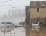 Vista general de una alquería en Sedaví anegada a causa de las lluvias torrenciales de las últimas horas.