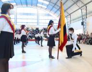 Juramento a la bandera en un colegio de Quito el 26 de septiembre del 2022.