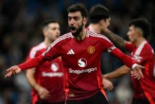 Bruno Fernández celebra su gol ante el Manchester City por la Premier League