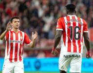 Jordy Caicedo celebra su gol con el Sporting Gijón