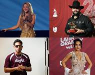 Combo de fotografías de archivo donde aparece la cantante colombiana Shakira (i-arriba), el cantante mexicano Carín León (d-arriba), el artista puertorriqueño Myke Towers (i-abajo), y la cantante mexicana Becky G. EFE/ Julio Muñoz / Octavio Guzmán / Borja Sánchez Trillo / Eva Marie Uzcátegui