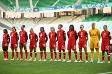 Jugadoras de la selección canadiense de fútbol.